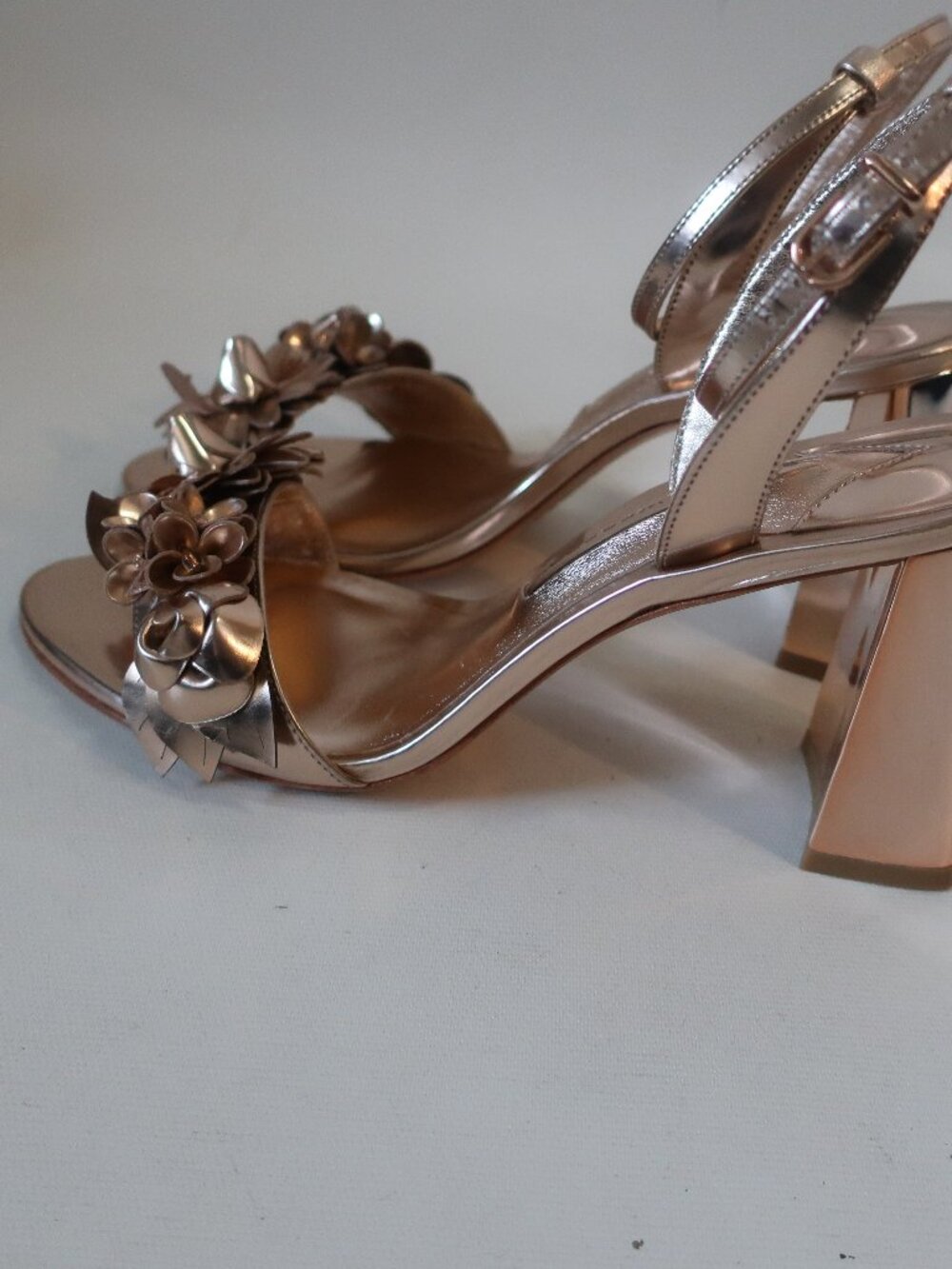 Sophia Webster Rose Gold Floral Ankle-Strap Block Heel Sandals - Picture 5 of 14